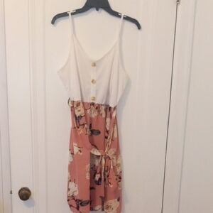 women 2x summer dress ivory with pink flower bottom